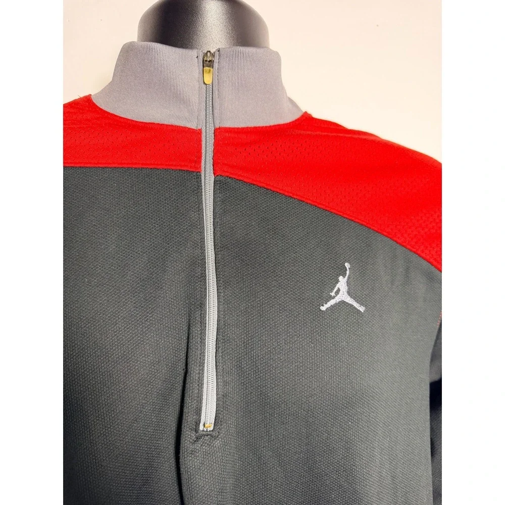 Jordan 1/4 Zip Pullover Mens Medium Gray Red Long Sleeve‎ Mock Neck Training Top